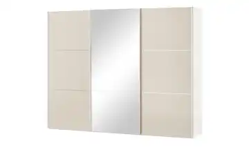 Schwebetürenschrank Ensenso Glas Sand, Weiß Spiegel 298 cm