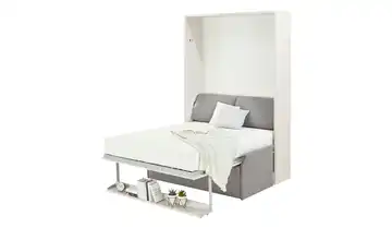 nehl Schrankbett 2weiRaumWunder Grau, Weiß 160 cm Schrankbett mit Anbausofa Komfortschaumkern