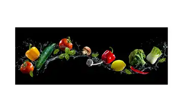 Glasbild Flying Vegetables