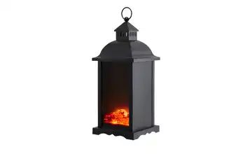 LED-Laterne schwarz mit Flammenoptik