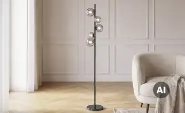 Meisterleuchten Stehleuchte, 5-flammig, schwarzchrom,Rauchglas Hins Black