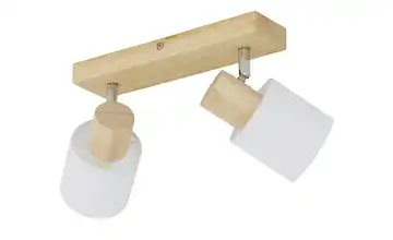 KHG Deckenstrahler, 2-flammig, Holz/ Stoffschirm weiß  