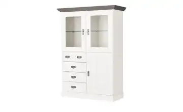 maison bleue Highboard Florian Weiß, Grau Türen mit Glaseinsatz