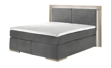 uno Massivholz-Boxspringbett mit LED-Beleuchtung Marlow 2 180 cm H2 Kaltschaumkern Grau