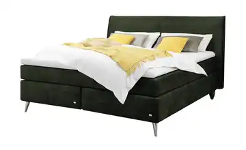 RUF Boxspringbett Aurelia Dunkelgrün 180 cm H2 & H3 Fußfarbe chromfarbig / Schwarz