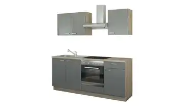 Küchenzeile mit Elektrogeräten Binz Anthrazit, Hochglanz Anthrazit / Bergeiche (Nachbildung) Ausführung rechts