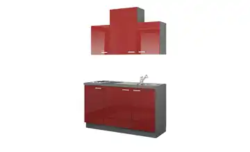 Küchenzeile mit Elektrogeräten Aue Rot, Hochglanz Rot / Anthrazit Ausführung links
