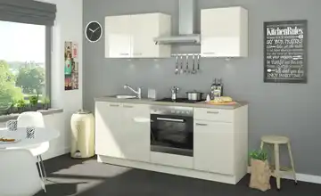 Küchenzeile mit Elektrogeräten Binz Ausführung rechts Creme, hochglanz Creme