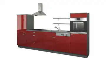 Küchenzeile ohne Elektrogeräte Kassel Rot, Hochglanz Rot / Anthrazit Ausführung links