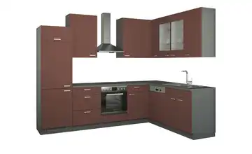 Winkelküche ohne Elektrogeräte München Rot, matt Rot / Anthrazit Ausführung links