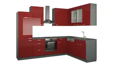 Winkelküche ohne Elektrogeräte München Rot, Hochglanz Rot / Anthrazit Ausführung links