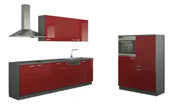 Küchenzeile ohne Elektrogeräten Chemnitz Rot, Hochglanz Rot / Anthrazit Ausführung rechts