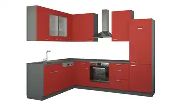 Winkelküche ohne Elektrogeräte München Rot, matt Rot / Anthrazit Ausführung rechts