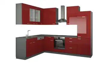 Winkelküche ohne Elektrogeräte München Rot, Hochglanz Rot / Anthrazit Ausführung rechts