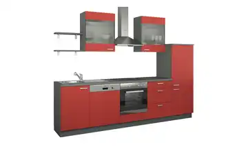 Küchenzeile ohne Elektrogeräte Hamburg Rot, matt Rot / Anthrazit Ausführung rechts