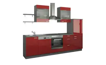 Küchenzeile ohne Elektrogeräte Hamburg Rot, Hochglanz Rot / Anthrazit Ausführung rechts