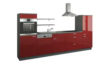 Küchenzeile ohne Elektrogeräte Kassel Rot, Hochglanz Rot / Anthrazit Ausführung rechts