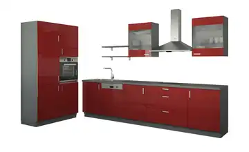 Küchenzeile ohne Elektrogeräte Frankfurt Rot, Hochglanz Rot / Anthrazit Ausführung links