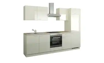 Küchenzeile mit Elektrogeräten Aachen Creme, Hochglanz Magnolia (Creme) Ausführung rechts