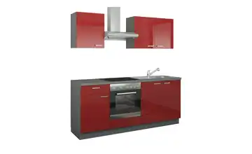 Küchenzeile mit Elektrogeräten Binz Rot, Hochglanz Rot / Anthrazit Ausführung links