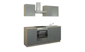 Küchenzeile mit Elektrogeräten Binz Anthrazit, Hochglanz Anthrazit / Bergeiche (Nachbildung) Ausführung links