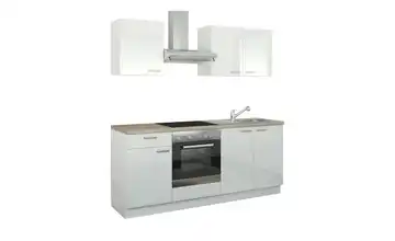 Küchenzeile mit Elektrogeräten Binz Weiß, Hochglanz Weiß Ausführung links