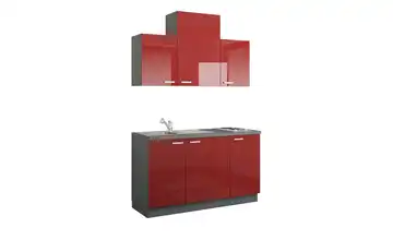 Küchenzeile mit Elektrogeräten Aue Rot, Hochglanz Rot / Anthrazit Ausführung rechts