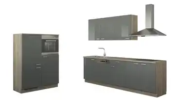 Küchenzeile ohne Elektrogeräten Chemnitz Anthrazit, Hochglanz Anthrazit / Bergeiche (Nachbildung) Ausführung links