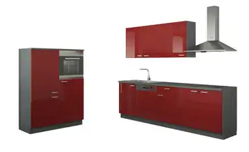 Küchenzeile ohne Elektrogeräten Chemnitz Rot, Hochglanz Rot / Anthrazit Ausführung links