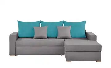 smart Ecksofa grau/petrol - Flachgewebe Anna