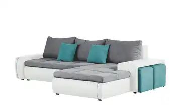 switch Ecksofa mit 2 Sitzhocker weiß/grau - Kunstleder/Mikrofaser Riva