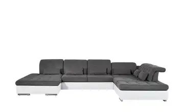Wohnlandschaft weiß/grau - Kunstleder/Webstoff Bahamas