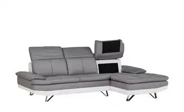 Ecksofa weiß/grau - Kunstleder/Webstoff Valerie