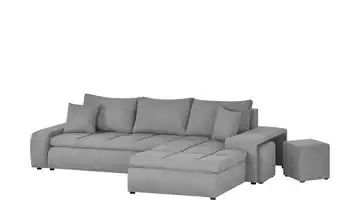 switch Ecksofa mit 2 Hockern grau - Mikrofaser Riva