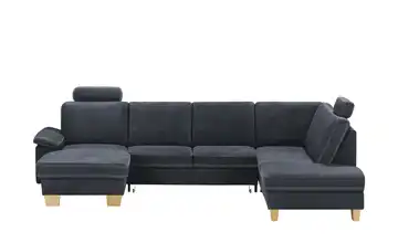 meinSofa Wohnlandschaft Leder Samu Dunkelblau rechts Erweiterte Funktion