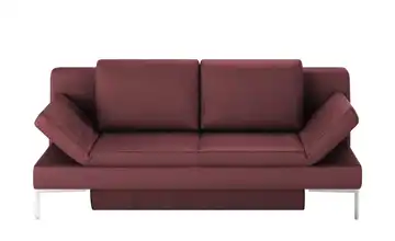 Schlafsofa mit Sitz- und Rückenfläche aus Echtleder Kenny chromfarben Bordeaux (Dunkelrot)