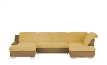 Lounge Collection Wohnlandschaft mit Kopfteilverstellung Davinci Curry (Gelb) / Cognac (Braun) rechts Erweiterte Funktion