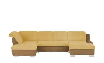 Lounge Collection Wohnlandschaft mit Kopfteilverstellung Davinci Curry (Gelb) / Cognac (Braun) links Erweiterte Funktion
