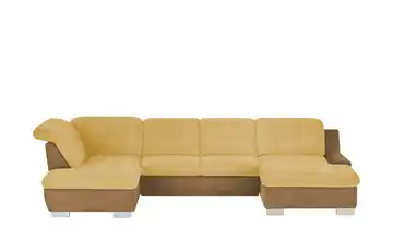 Lounge Collection Wohnlandschaft mit Kopfteilverstellung Davinci Curry (Gelb) / Cognac (Braun) links Grundfunktion