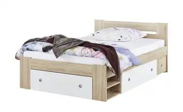 Bettgestell mit Nachtkommoden 140x200 - weiß - Eiche (Optik) Sutton