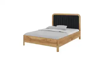 Massivholzbett Modena 140x200 cm Eiche, Schwarz mit Bettkasten