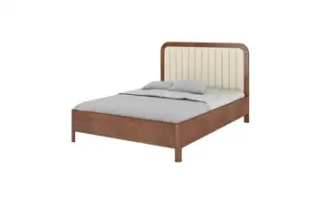 Massivholzbett Modena 140x200 cm Nussbaum (Nachbildung), Beige mit Bettkasten