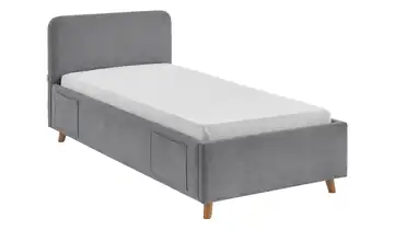 Polsterbett Cosy Eiche Grau 90 cm Mit Lattenrahmen & Bettkasten