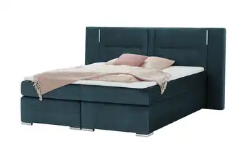 uno Boxspringbett Aston Dunkelblau 160 cm H2 & H3 Mikrofaser in Samt-Optik