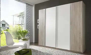 Dreh-/ Schwebetürenschrank Vito ohne Spiegel-Schwebetüren Drehtüren in Eiche-Sägerau-Nachbildung Weiß 227 cm