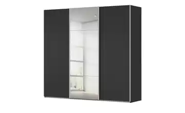 meinSchrank Schwebetürenschrank inklusive Zubehör Regina 242 cm mit Spiegel Schwarz