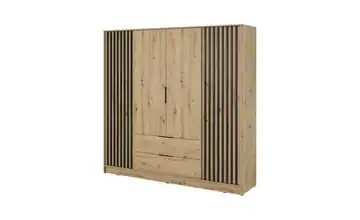 Drehtürenschrank Nelly ohne Spiegel Eiche Artisan, Schwarz 206 cm