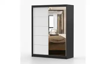 Schwebetürenschrank 2-türig, mit Einlegeböden Vista Schwarz, Weiß