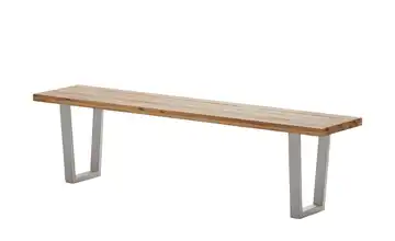 Woodford Massivholzbank Pantheon edelstahlfarben, gebürstet Kufen (trapezförmig) Wildeiche 210 cm