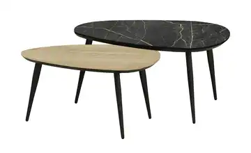 uno Couchtisch 2er-Set Dortmund Eiche (Nachbildung), Hellbraun, Marmoroptik, Schwarz